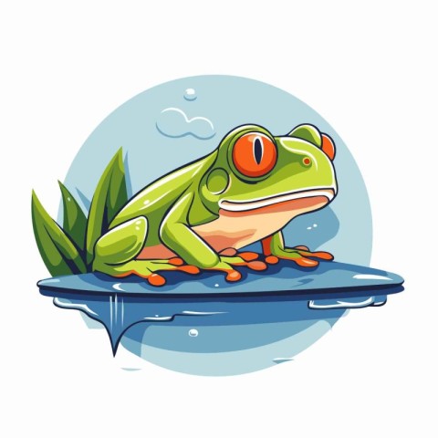 Frog on the surfboard. Vector illustration in cartoon style.