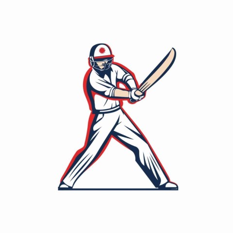 Cricket player with bat and ball. Vector illustration of cricket