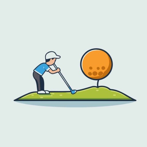 Golf player with ball on the golf course. Vector illustration.