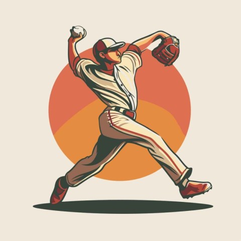 Baseball player in action. Vector illustration of baseball playe