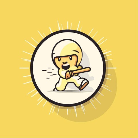 Cricket player with bat on yellow background. Vector illustratio