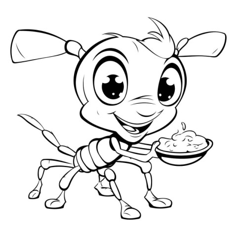 Illustration of a Cute Cartoon Ant with Bowl of Cereals