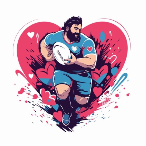 Rugby player with a rugby ball in his hands. Vector illustration