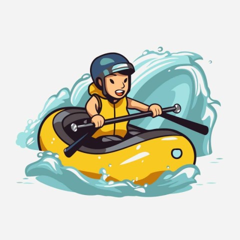 Vector illustration of a man in a kayak. Isolated on white backg