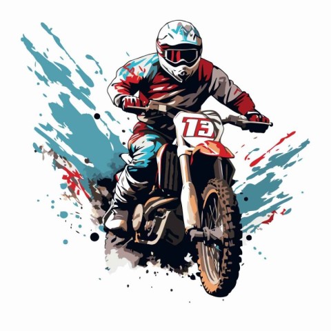 Motocross rider in action. Vector illustration on white backgrou