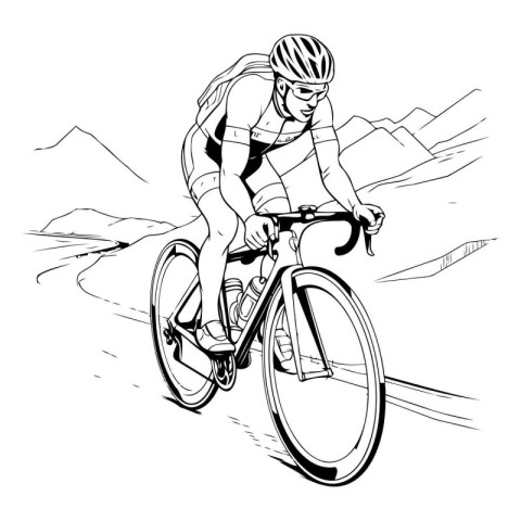 Cyclist on a mountain bike. black and white vector illustration