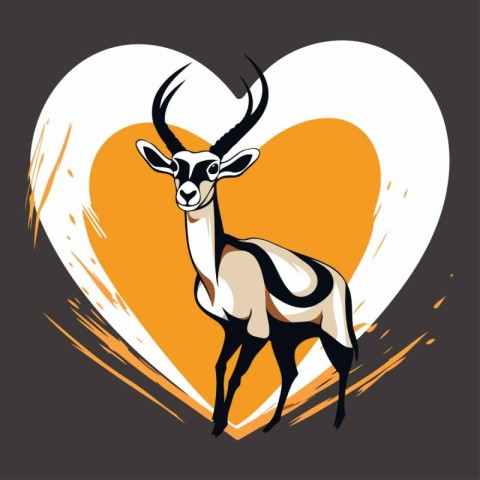 Gazelle in the heart. Vector illustration on dark background.