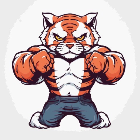 Vector illustration of a tiger mascot in sportswear with crossed