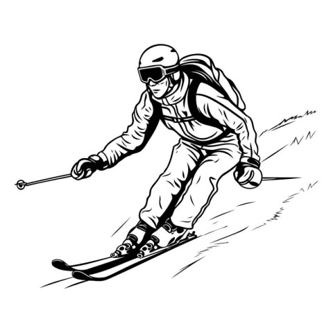 Skier. Vector illustration ready for vinyl cutting. Monochrome i