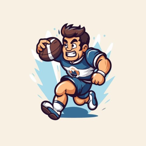 Illustration of a rugby player running with ball done in cartoon