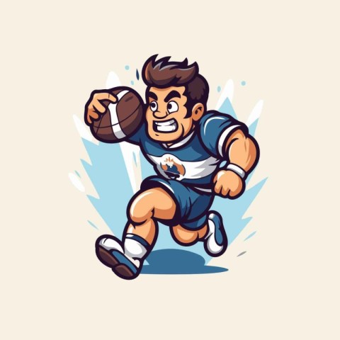 Illustration of a rugby player running with ball done in cartoon