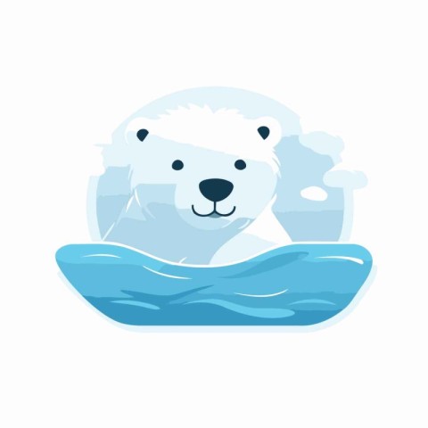 Polar bear on the ice. Vector illustration in flat style.