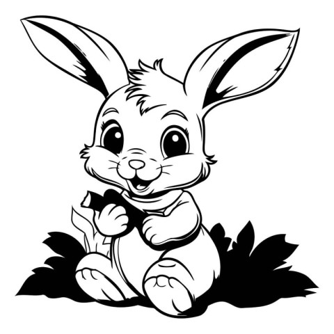 Easter Bunny - Black and White Cartoon Illustration. Isolated On