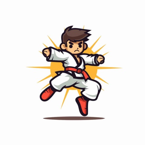 Taekwondo vector illustration. Cartoon karate boy in uniform