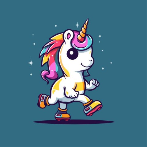 Unicorn skating on ice. Cute cartoon vector illustration.