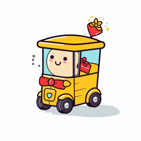 Cute cartoon taxi with gift box. Vector illustration. EPS10