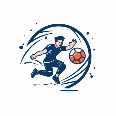 Soccer player kicking the ball. Vector illustration on a white b