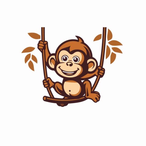 Monkey on a swing. Vector illustration on a white background.