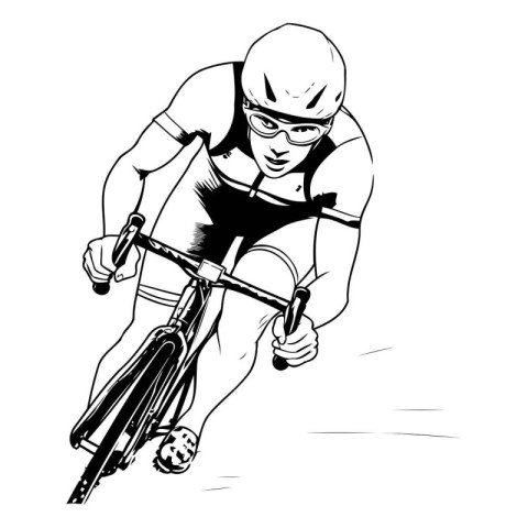 Cyclist. vector illustration in black and white colors on a whit