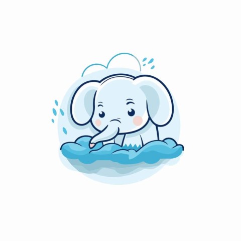 Cute elephant in water. Vector illustration. Isolated on white b