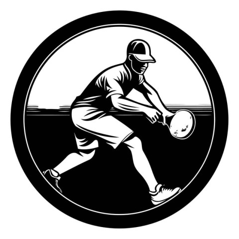 Illustration of a baseball player running with ball set inside c