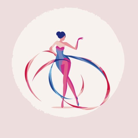 Vector illustration of a girl in a swimming suit with a hoop.