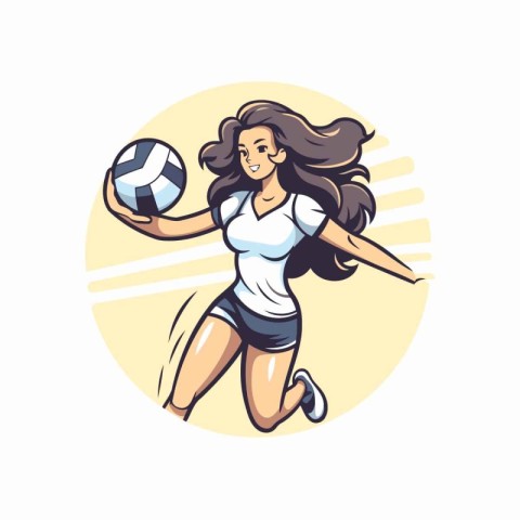 Volleyball player woman with ball in hand. Vector illustration.