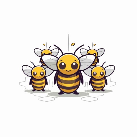 Cute cartoon bee on white background. Vector illustration in fla