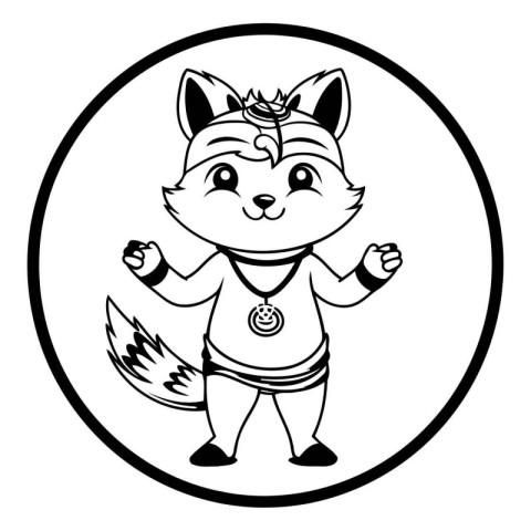 Cute cartoon fox. Black and white vector illustration for colori