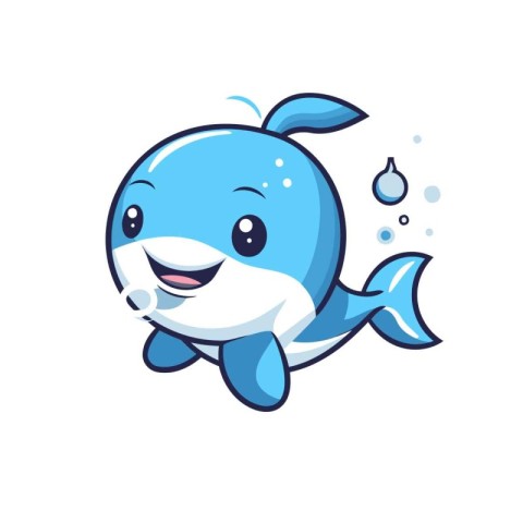 Cute cartoon whale character. Vector illustration. Isolated on w