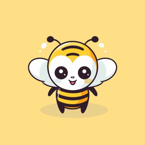 Cute cartoon bee. Vector illustration. Isolated on yellow backgr