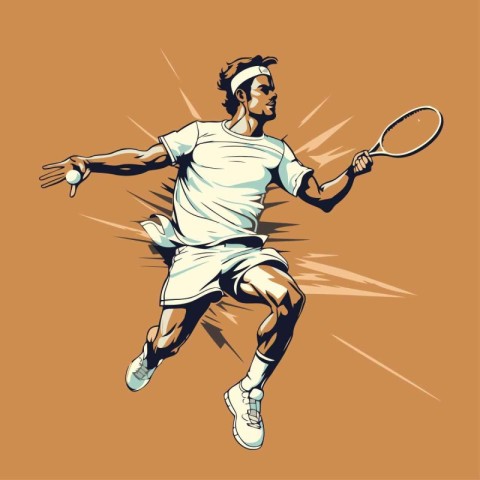 Tennis player with racket and ball. Vector illustration of tenni