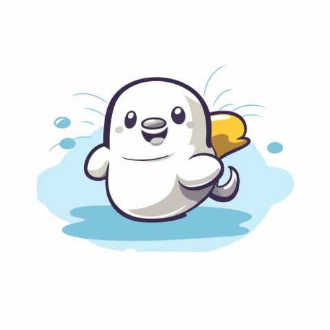 Cute little white polar bear on the ice. Vector cartoon illustra