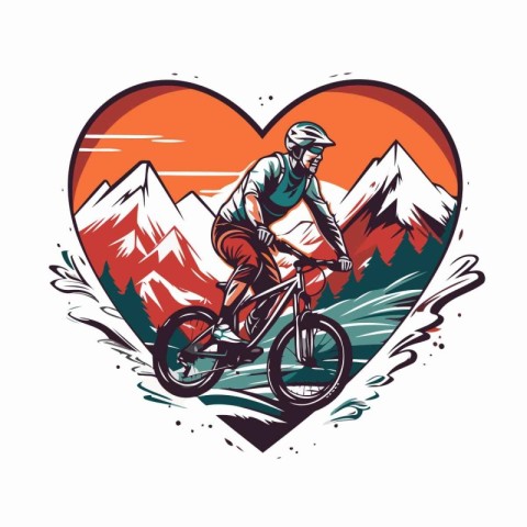 Mountain biker riding on a bike in the mountains. vector illustr