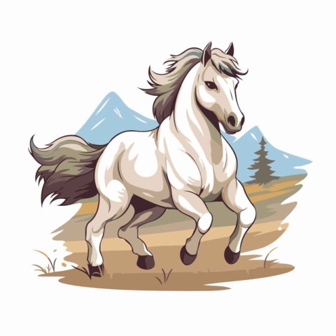 Horse on the field. Vector illustration of a white horse.