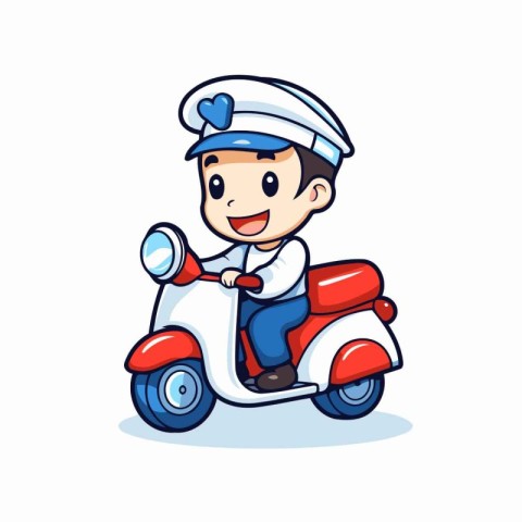 Sailor on scooter cartoon vector illustration. Cartoon style.