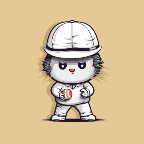 Cute hedgehog in baseball cap holding an egg. Vector illustratio