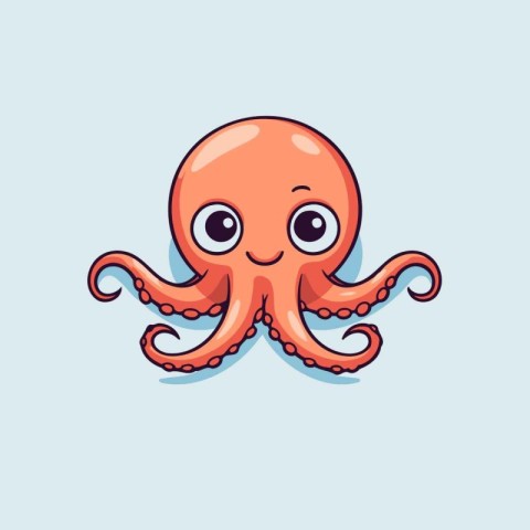 Cute cartoon octopus isolated on blue background. Vector illustr