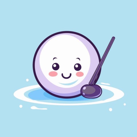 Cute cartoon billiard ball character in pool. Vector illustratio