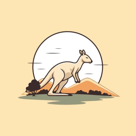 Kangaroo in the desert. Vector illustration in flat style.