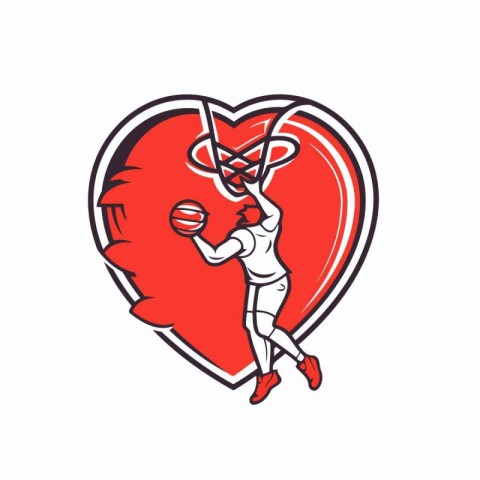 Basketball player with ball in heart shape. vector sport logo te