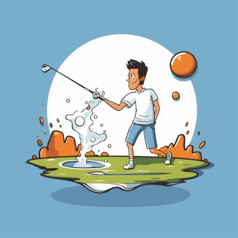 Golfer playing golf on the golf course. Vector illustration.