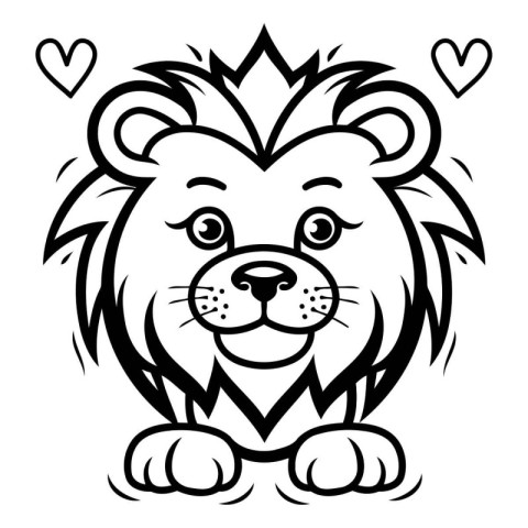 Black and White Cartoon Illustration of Lion with Love Heart for