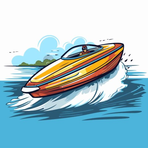 Boat on the water. Vector illustration of a speedboat.