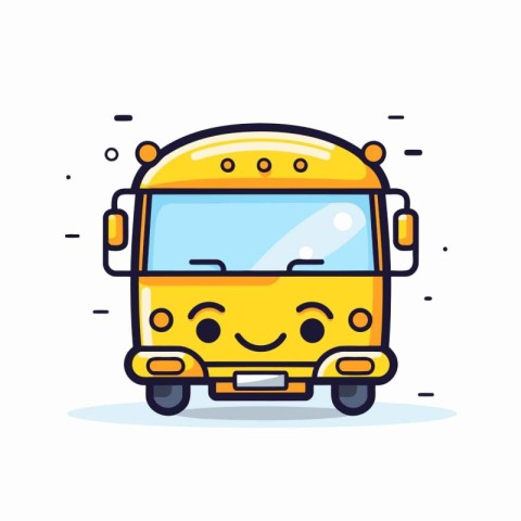 School bus with smiling face. Cute cartoon character. Vector ill