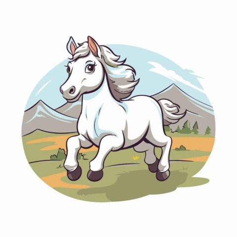 White pony in the meadow. Vector illustration for your design.