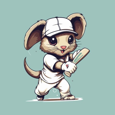 Vector illustration of a cute cartoon mouse baseball player with