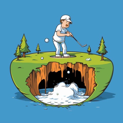 Golf player in the hole. Vector illustration of a golf player in