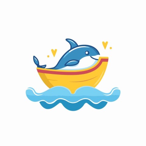 Cute little whale in boat. Vector illustration in flat style.