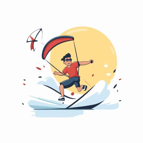 Kitesurfing. extreme sport. kiteboarding vector illustration.